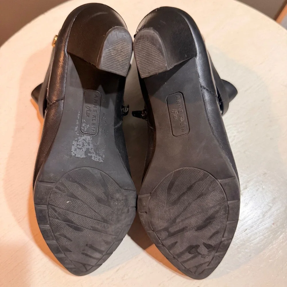 Anne Klein iFlex AKCHELSEY Black Leather‎ Boots Pointed Toe Side Zip Size 5M - Picture 4 of 7